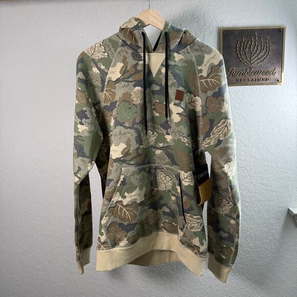 Men's Brixton Green Brown Leaf Camo Builders Fleece Hood Size Medium NEW - Picture 9 of 12